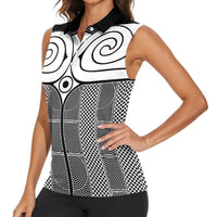 Japan Women Sleeveless Polo Shirt Jomon Tattoo Inspiration Black