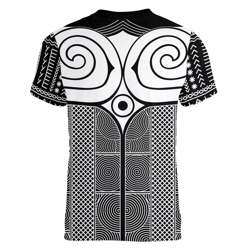 Japan Women V-Neck T-Shirt Jomon Tattoo Inspiration Black