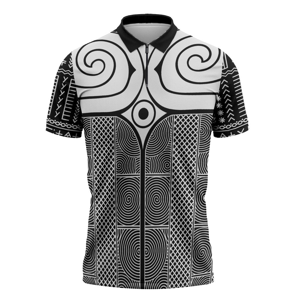 Japan Zipper Polo Shirt Jomon Tattoo Inspiration Black