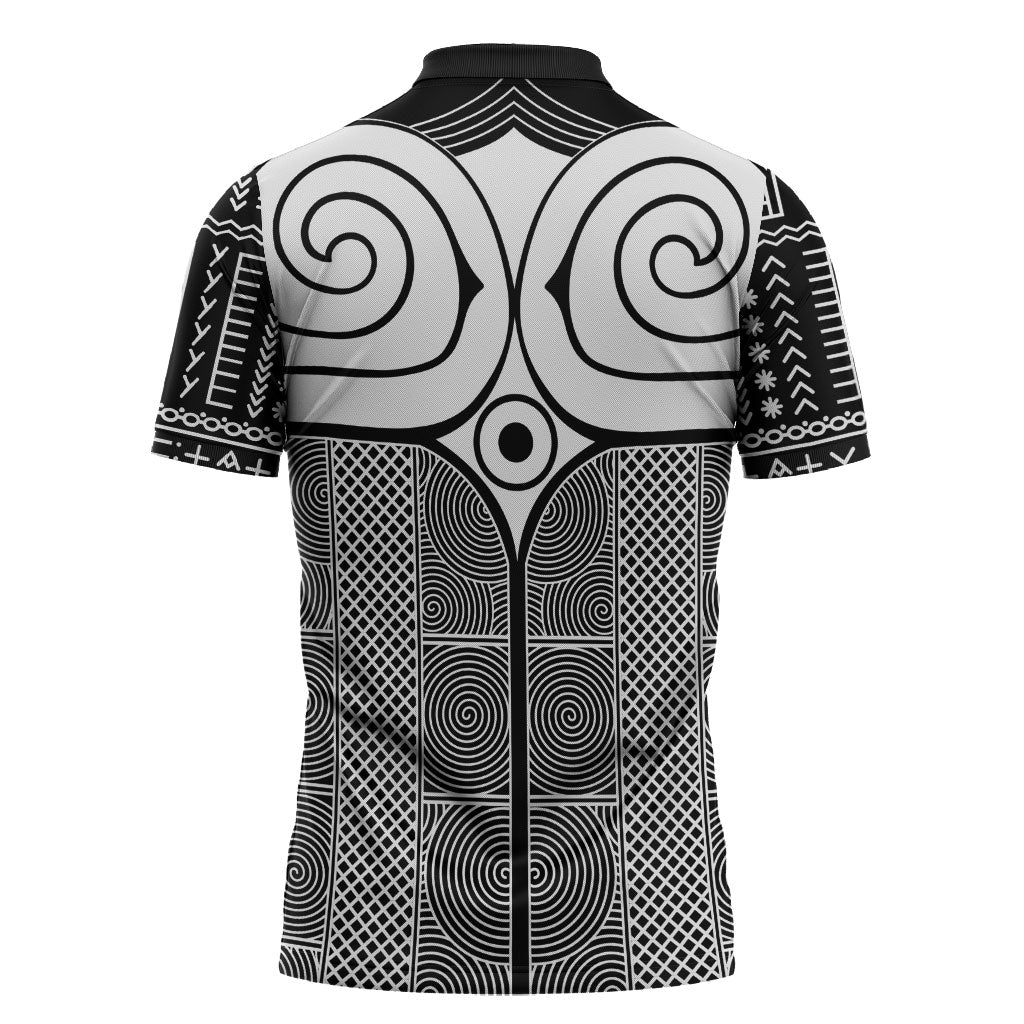 Japan Zipper Polo Shirt Jomon Tattoo Inspiration Black