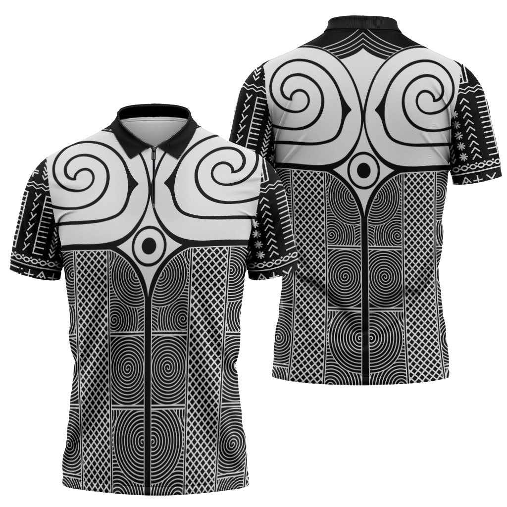 Japan Zipper Polo Shirt Jomon Tattoo Inspiration Black