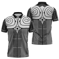 Japan Zipper Polo Shirt Jomon Tattoo Inspiration Black