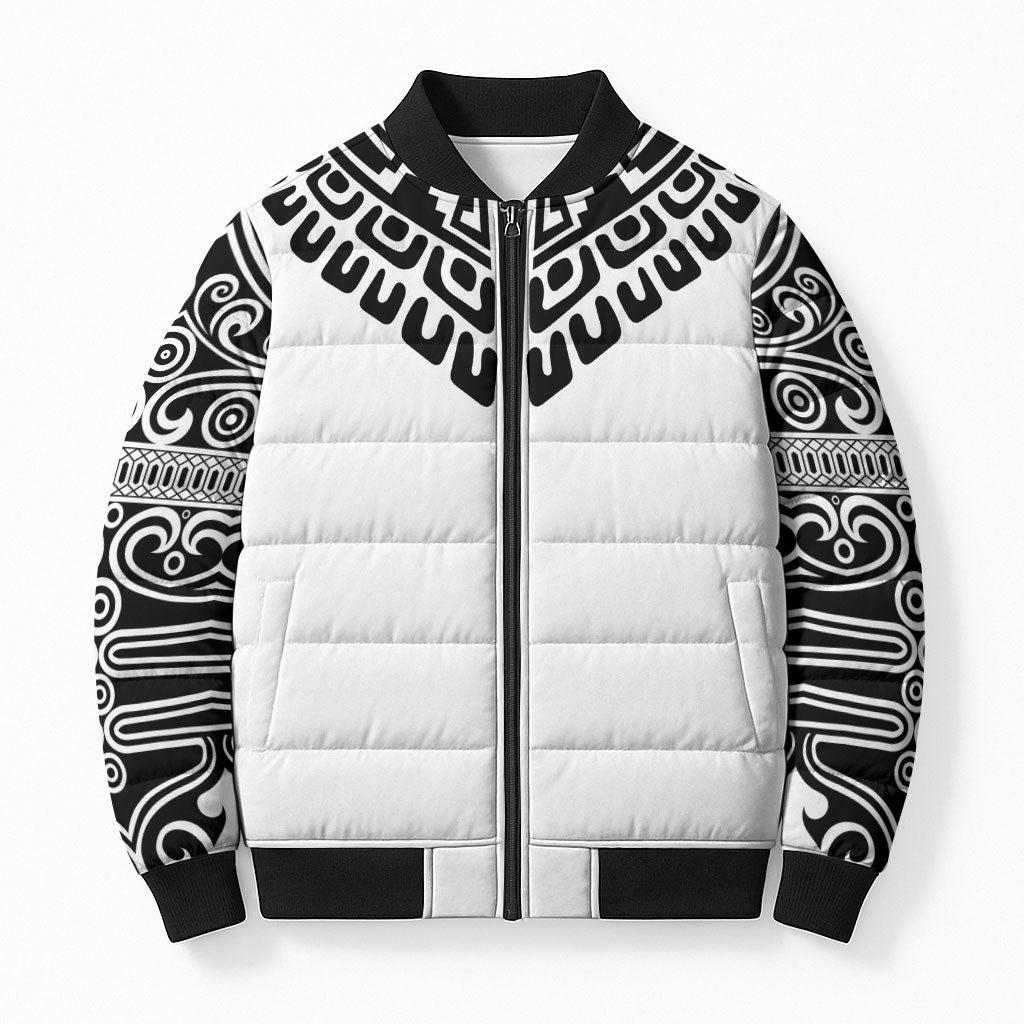 Japan Indigenous Jomon Tattoo Inspiration Bomber Puffer Jacket White Version