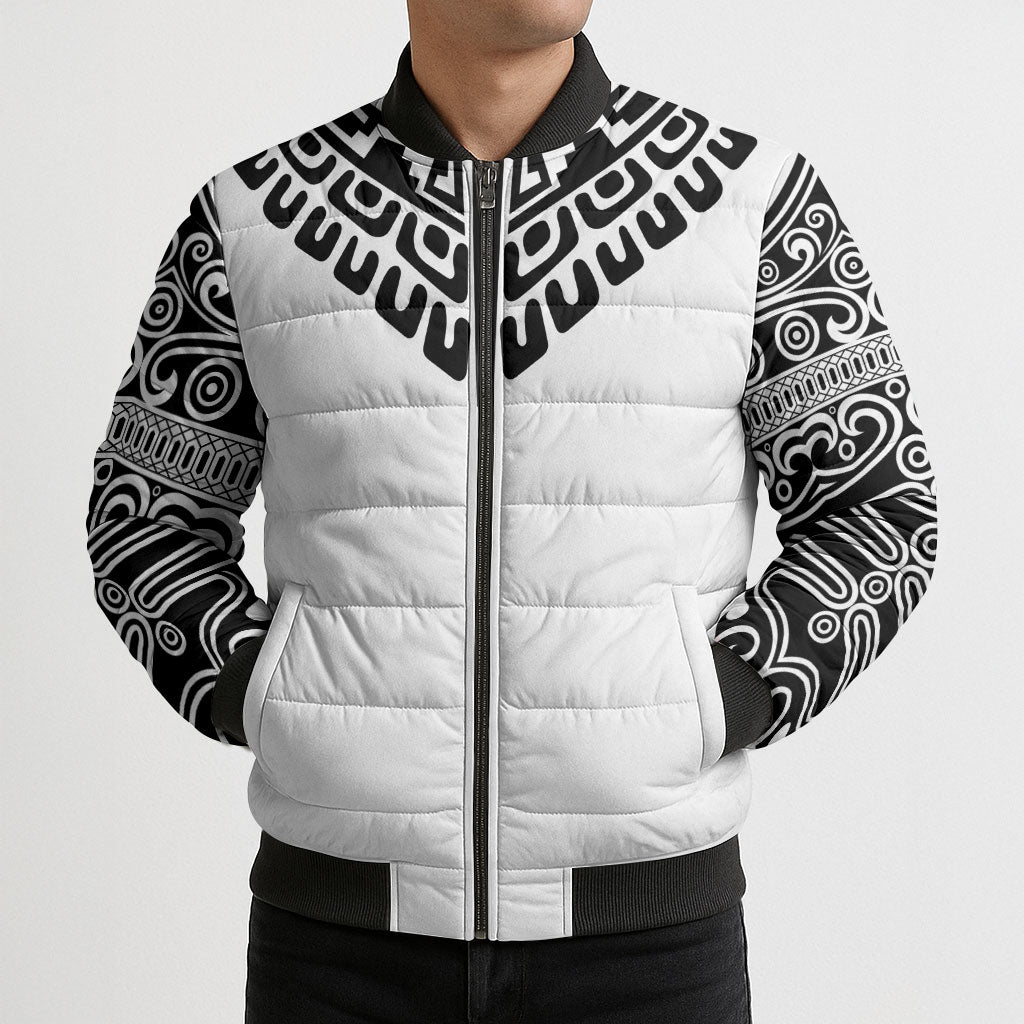 Japan Indigenous Jomon Tattoo Inspiration Bomber Puffer Jacket White Version