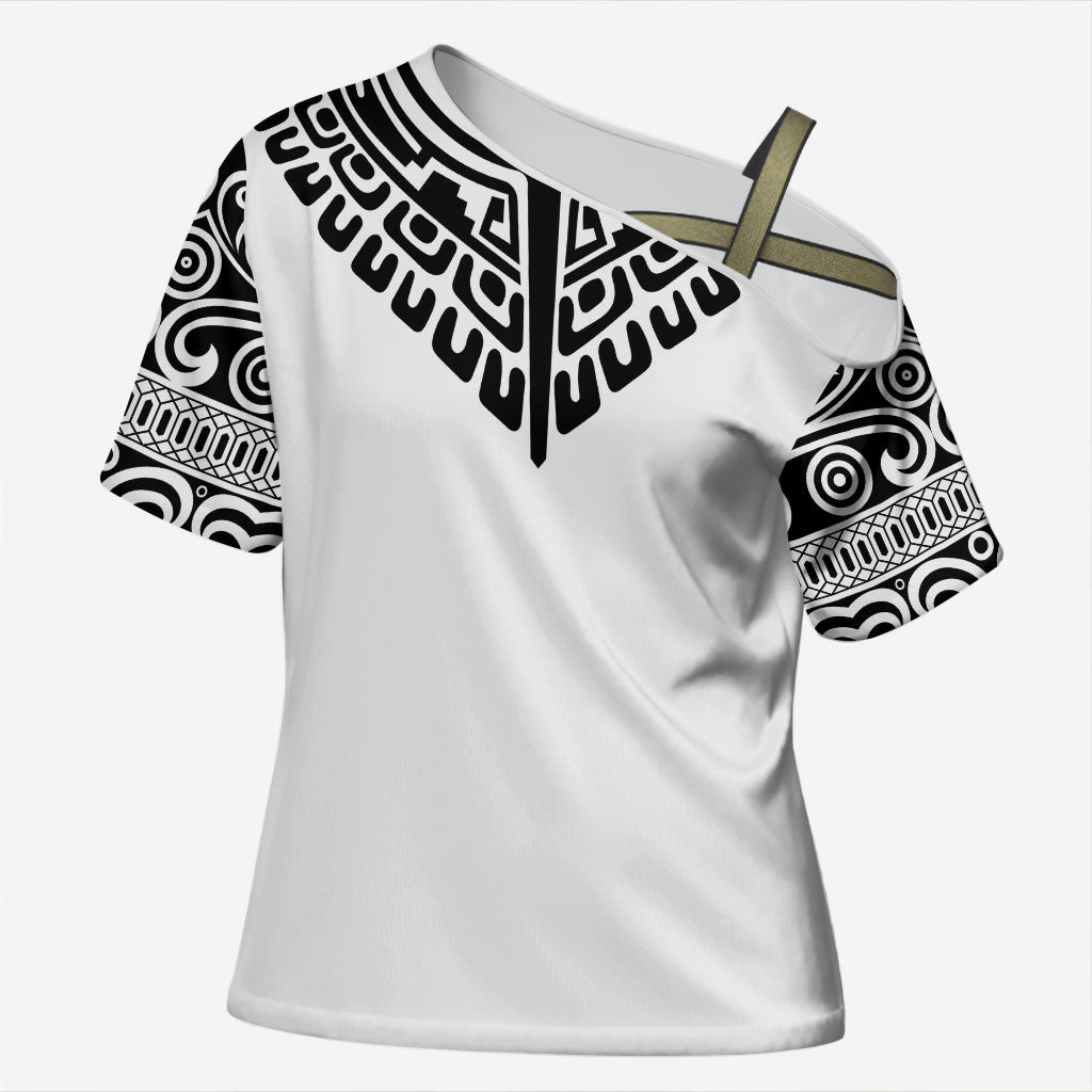 Japan Indigenous Jomon Tattoo Inspiration Cross Shoulder Shirt White Version