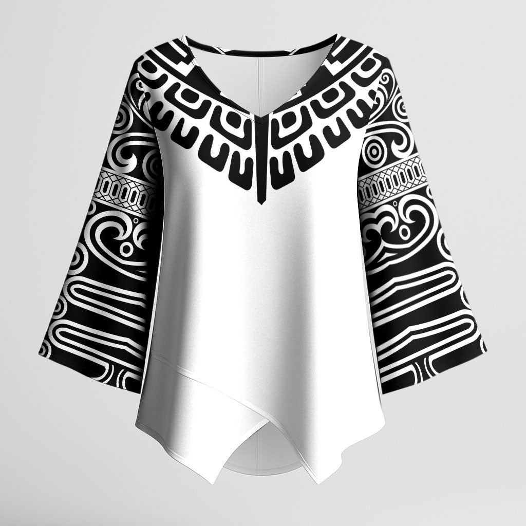Japan Indigenous Jomon Tattoo Inspiration Kimono Sleeve Blouse White Version