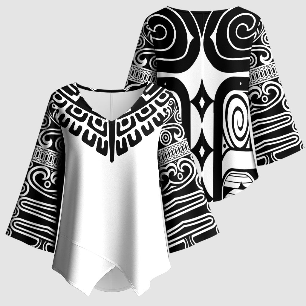 Japan Indigenous Jomon Tattoo Inspiration Kimono Sleeve Blouse White Version