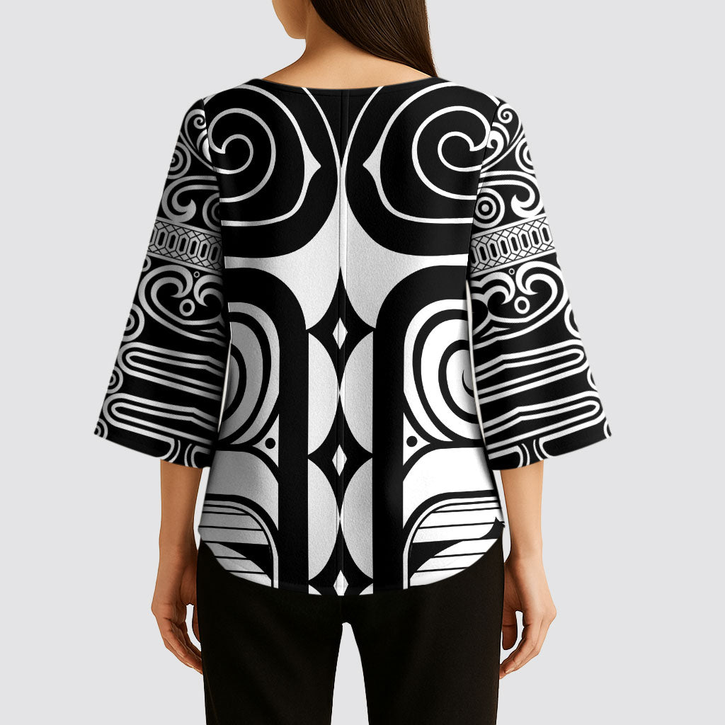 Japan Indigenous Jomon Tattoo Inspiration Kimono Sleeve Blouse White Version