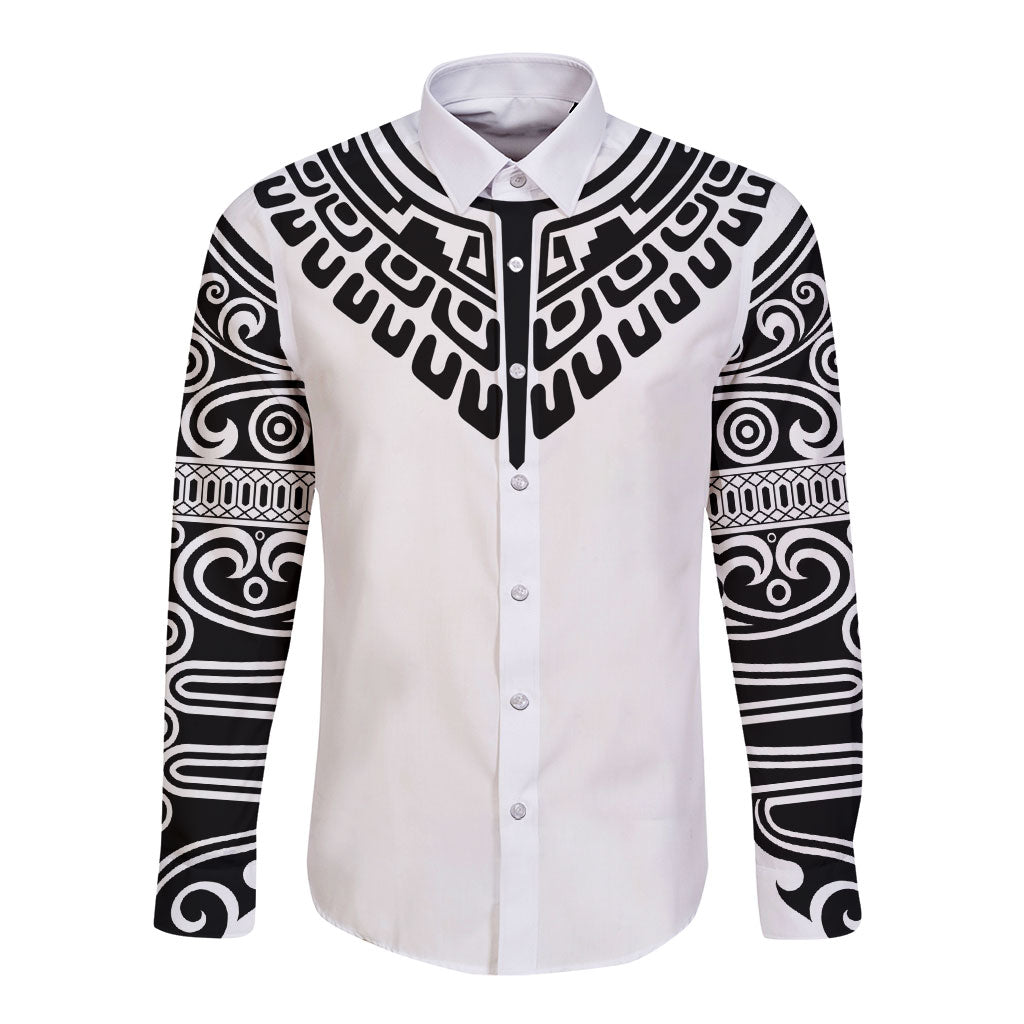 Japan Indigenous Jomon Tattoo Inspiration Long Sleeve Button Shirt White Version