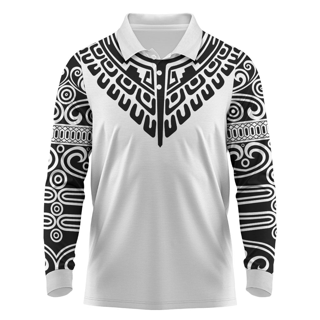 Japan Indigenous Jomon Tattoo Inspiration Long Sleeve Polo Shirt White Version