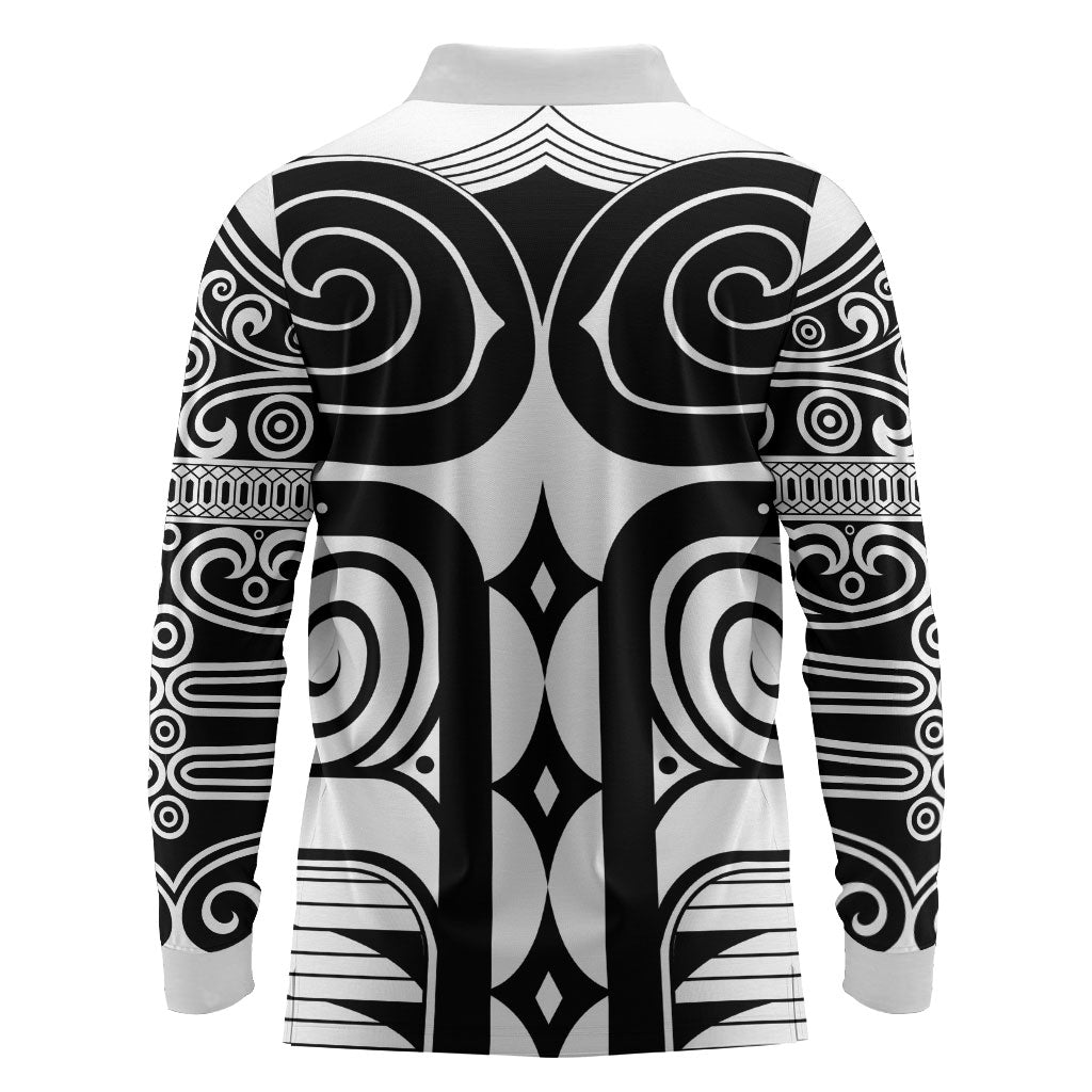 Japan Indigenous Jomon Tattoo Inspiration Long Sleeve Polo Shirt White Version