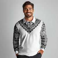 Japan Indigenous Jomon Tattoo Inspiration Long Sleeve Polo Shirt White Version