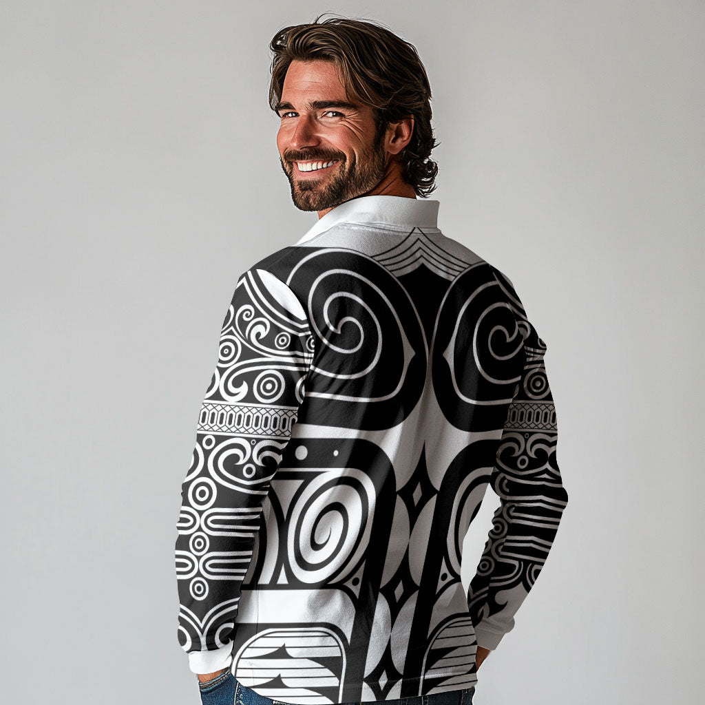 Japan Indigenous Jomon Tattoo Inspiration Long Sleeve Polo Shirt White Version