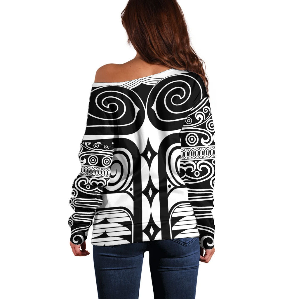 Japan Indigenous Jomon Tattoo Inspiration Off Shoulder Sweater White Version