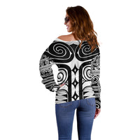 Japan Indigenous Jomon Tattoo Inspiration Off Shoulder Sweater White Version