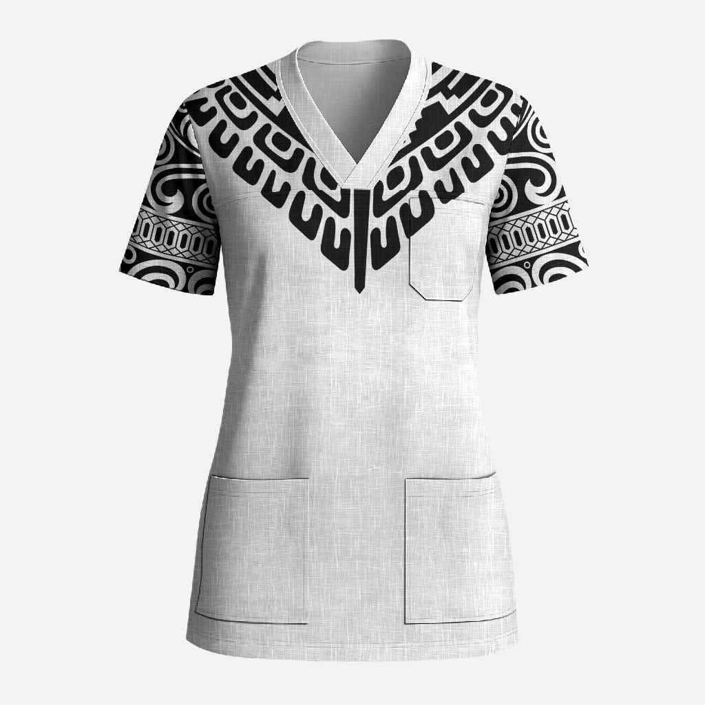 Japan Indigenous Jomon Tattoo Inspiration Scrub Top White Version