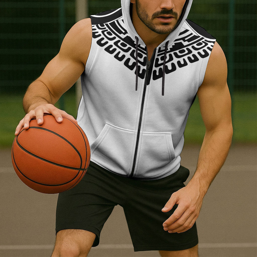 Japan Indigenous Jomon Tattoo Inspiration Sleeveless Zip Hoodie White Version