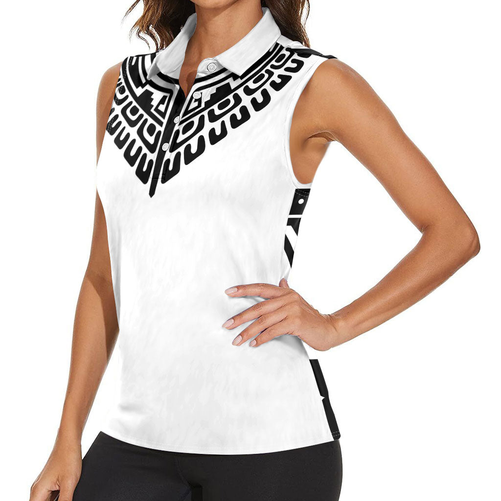 Japan Indigenous Jomon Tattoo Inspiration Women Sleeveless Polo Shirt White Version