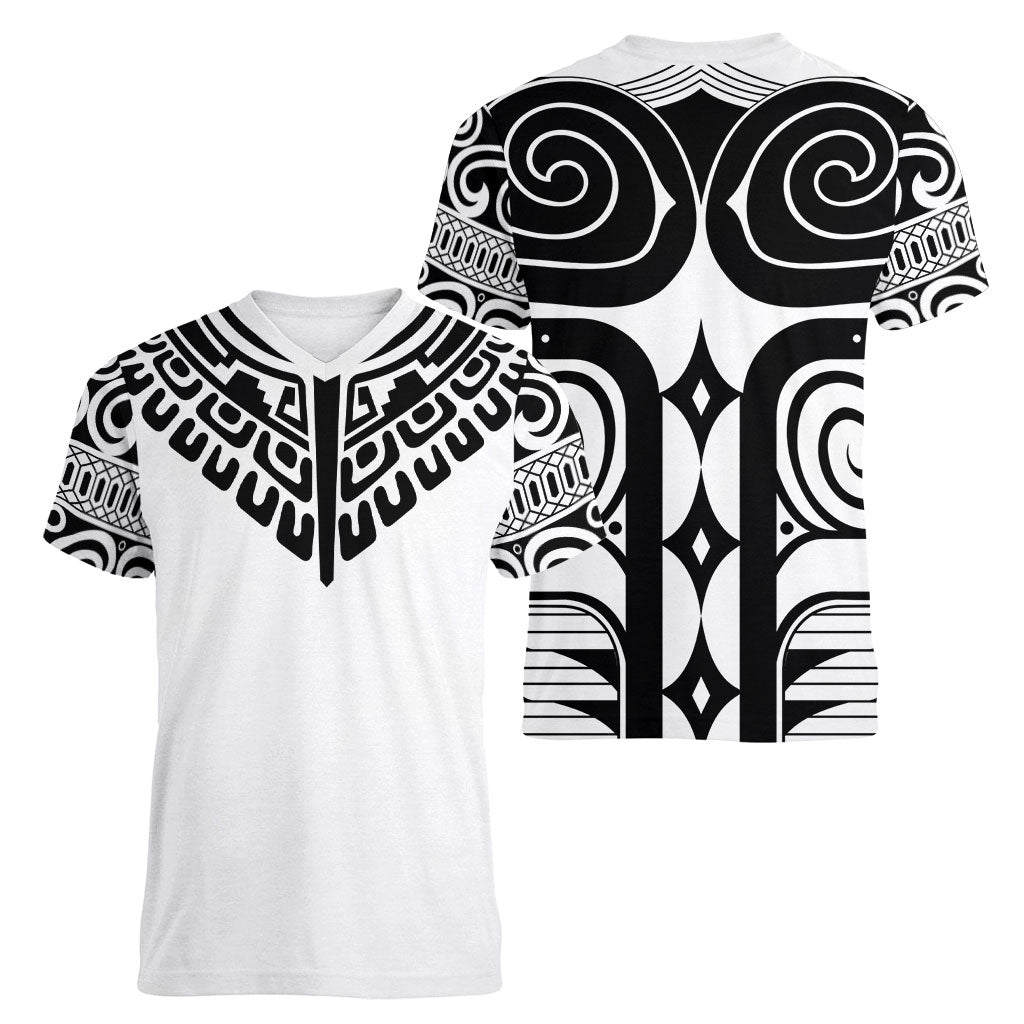Japan Indigenous Jomon Tattoo Inspiration Women V-Neck T-Shirt White Version