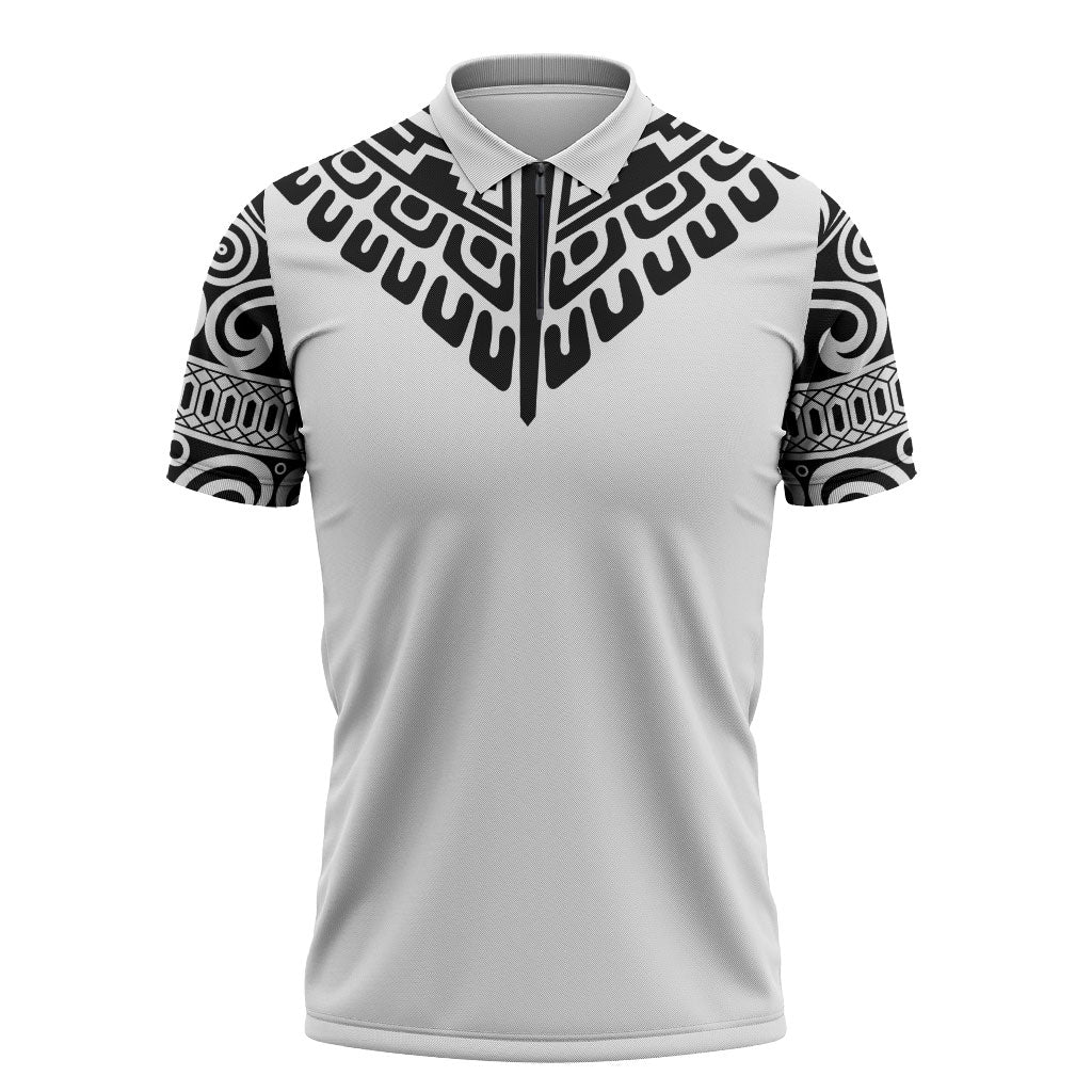 Japan Indigenous Jomon Tattoo Inspiration Zipper Polo Shirt White Version