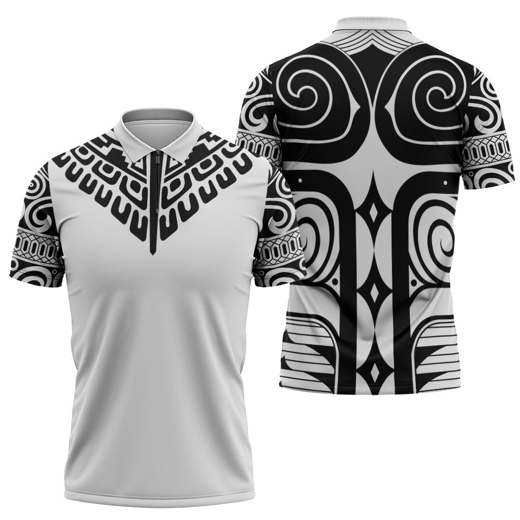 Japan Indigenous Jomon Tattoo Inspiration Zipper Polo Shirt White Version