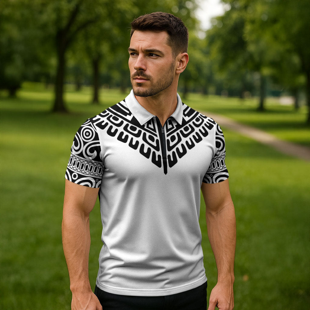 Japan Indigenous Jomon Tattoo Inspiration Zipper Polo Shirt White Version