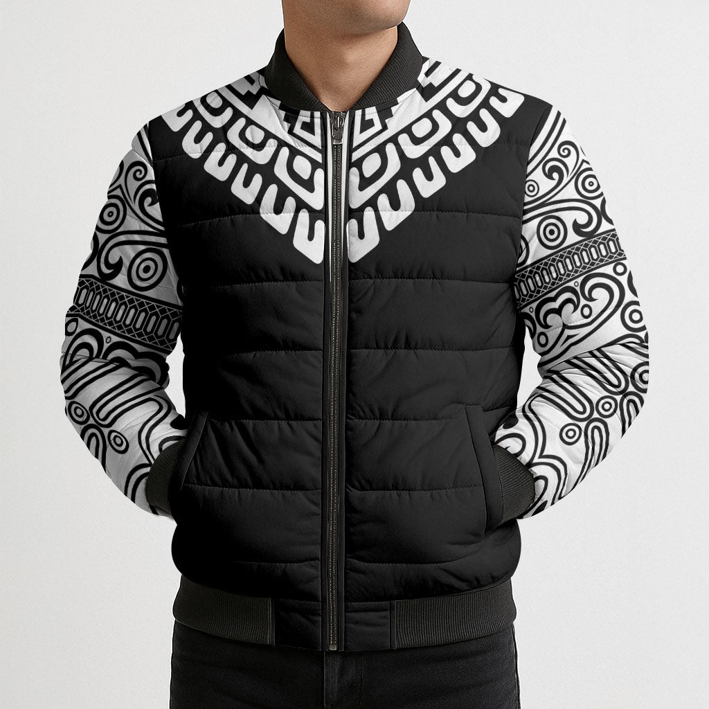 Japan Indigenous Jomon Tattoo Inspiration Bomber Puffer Jacket Black Version