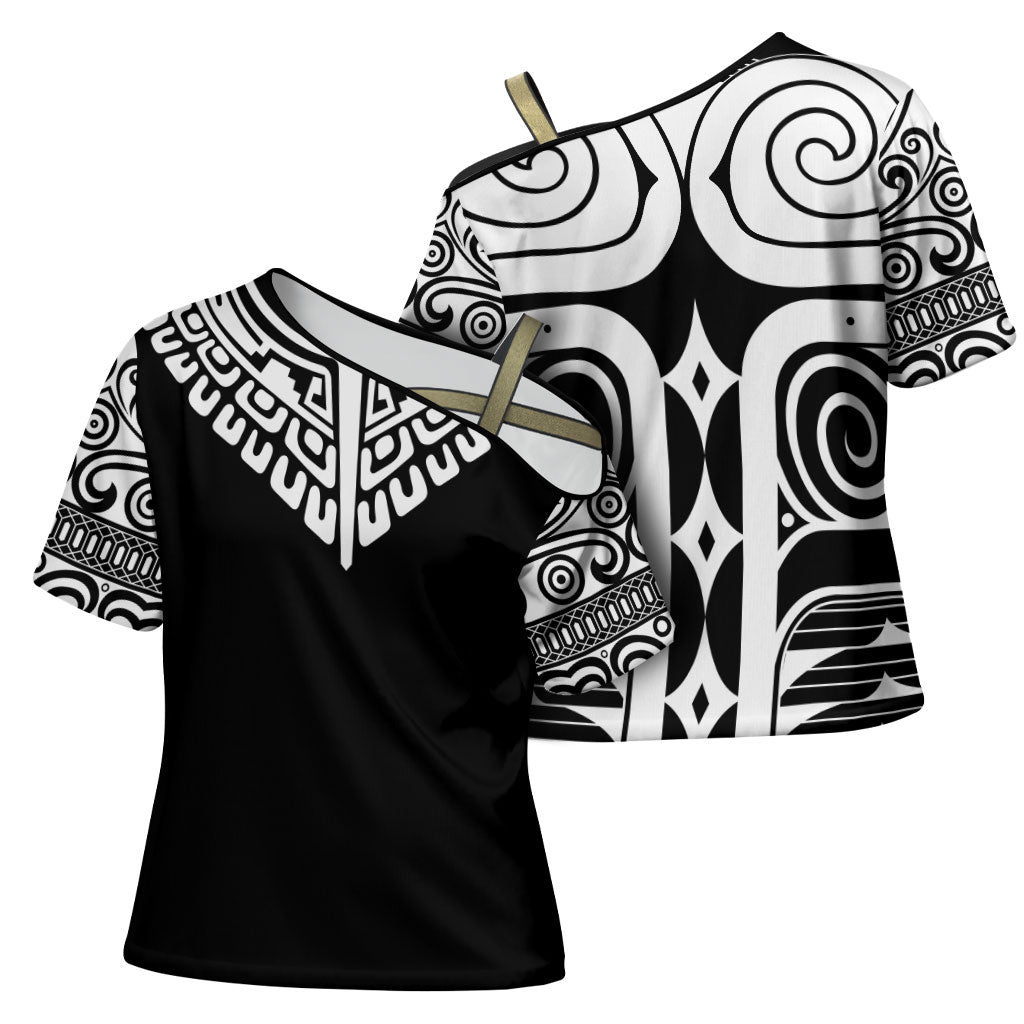 Japan Indigenous Jomon Tattoo Inspiration Cross Shoulder Shirt Black Version