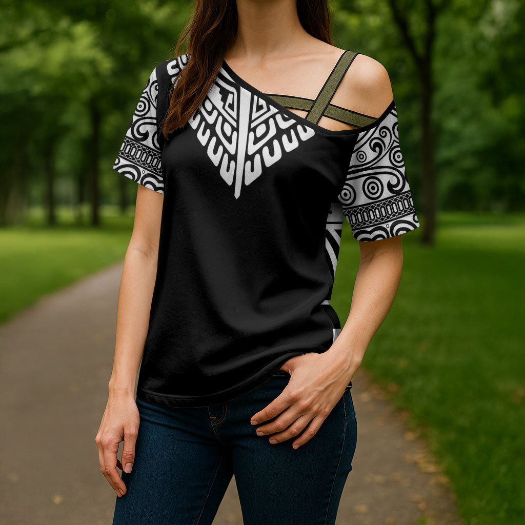 Japan Indigenous Jomon Tattoo Inspiration Cross Shoulder Shirt Black Version