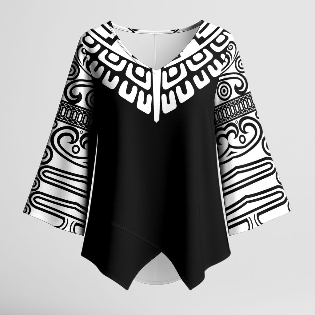 Japan Indigenous Jomon Tattoo Inspiration Kimono Sleeve Blouse Black Version