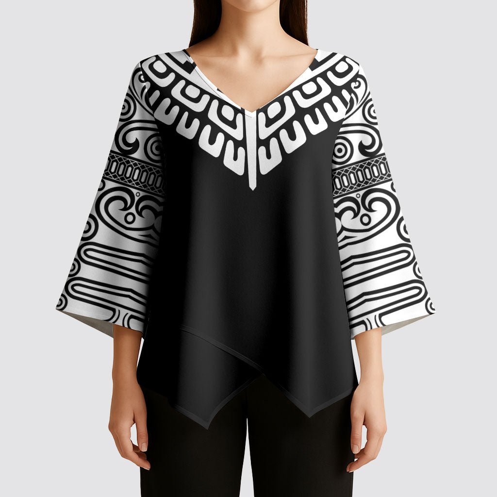Japan Indigenous Jomon Tattoo Inspiration Kimono Sleeve Blouse Black Version