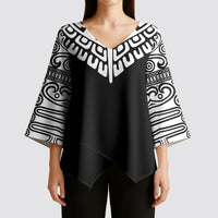Japan Indigenous Jomon Tattoo Inspiration Kimono Sleeve Blouse Black Version