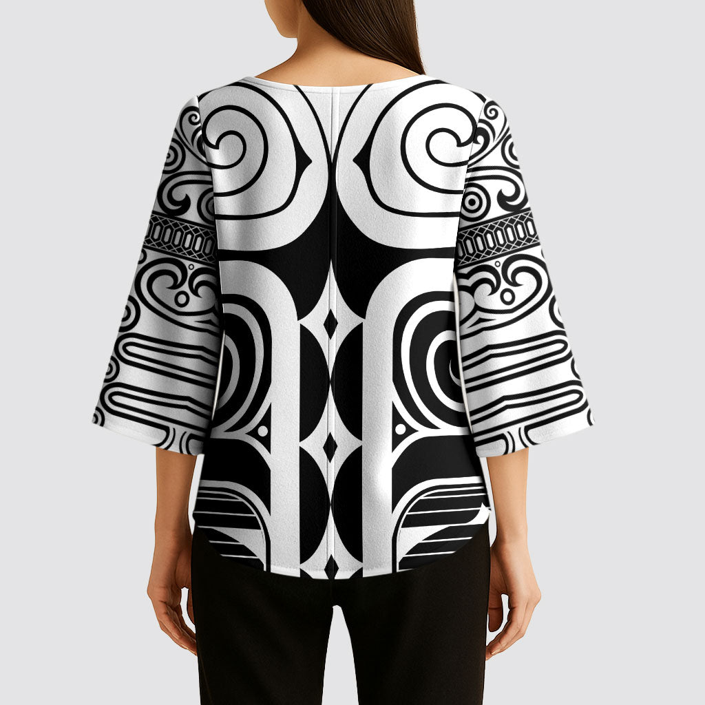 Japan Indigenous Jomon Tattoo Inspiration Kimono Sleeve Blouse Black Version