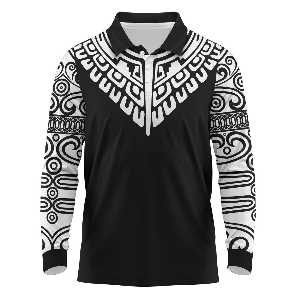Japan Indigenous Jomon Tattoo Inspiration Long Sleeve Polo Shirt Black Version