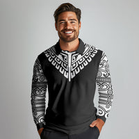 Japan Indigenous Jomon Tattoo Inspiration Long Sleeve Polo Shirt Black Version