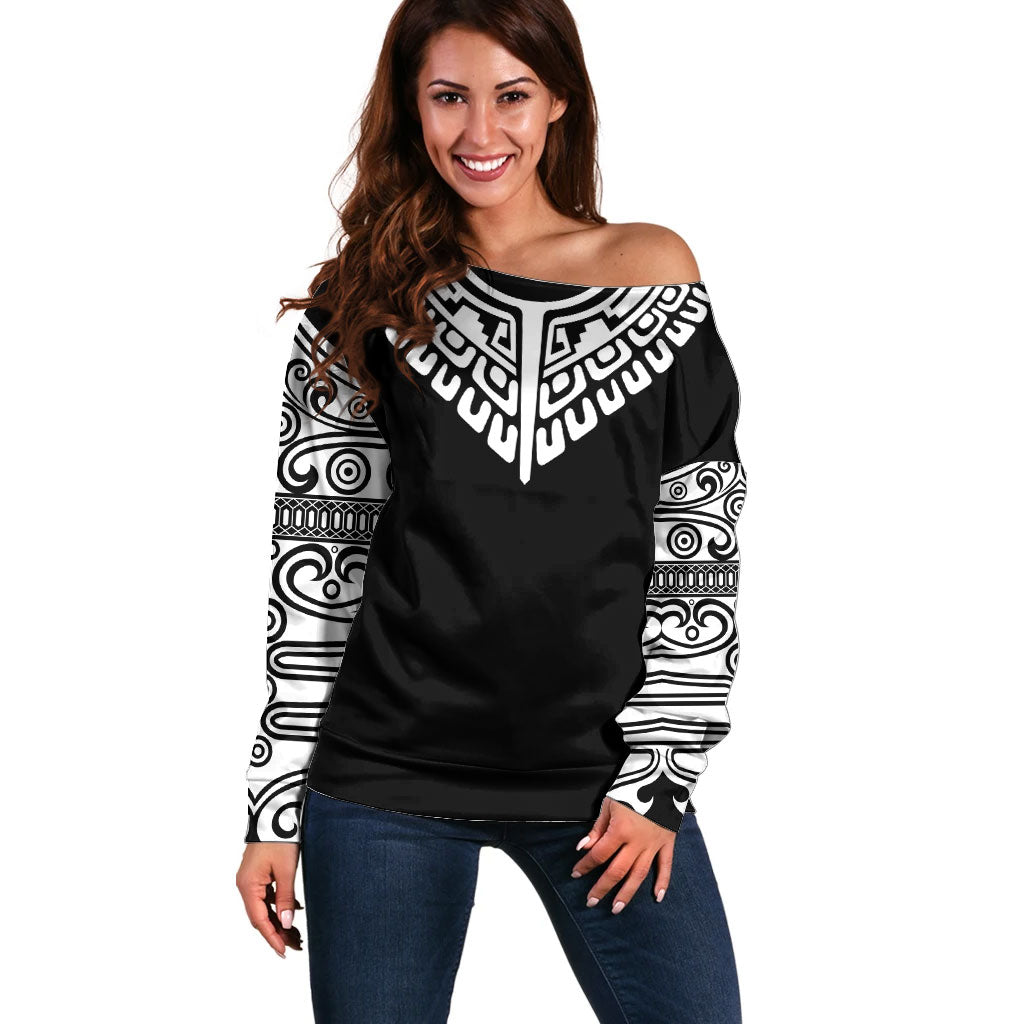 Japan Indigenous Jomon Tattoo Inspiration Off Shoulder Sweater Black Version