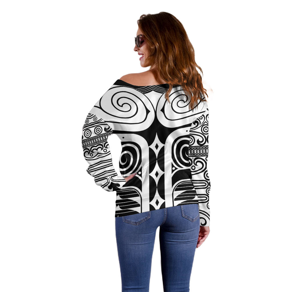 Japan Indigenous Jomon Tattoo Inspiration Off Shoulder Sweater Black Version