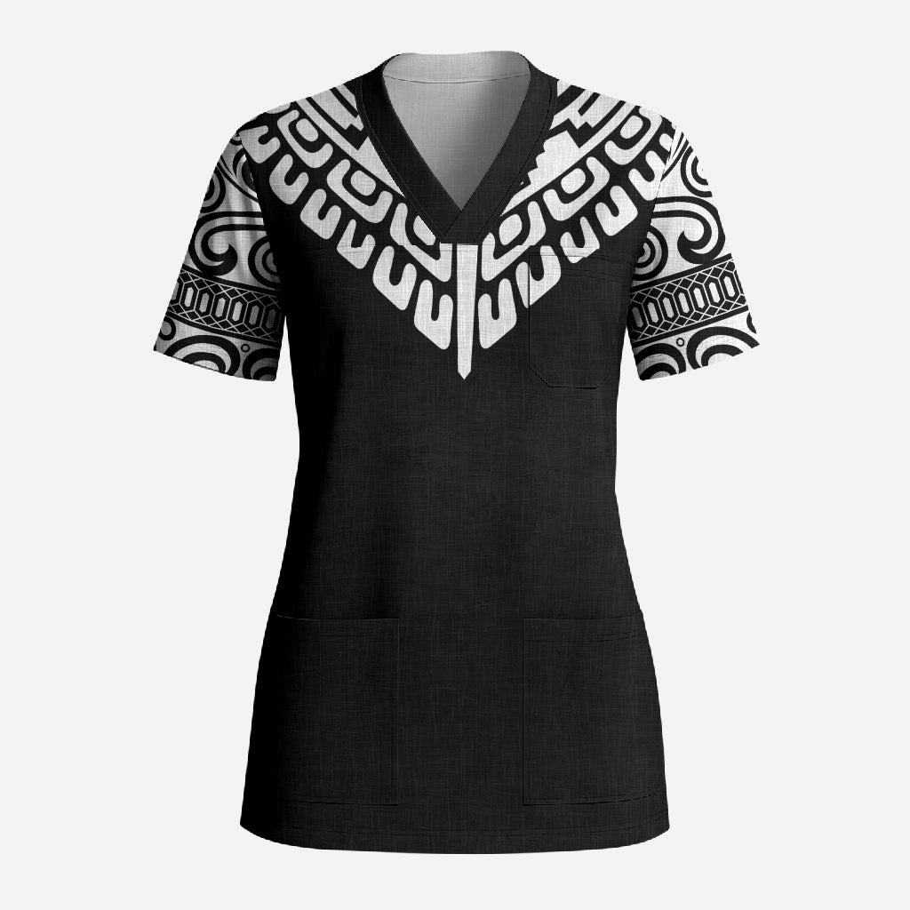 Japan Indigenous Jomon Tattoo Inspiration Scrub Top Black Version