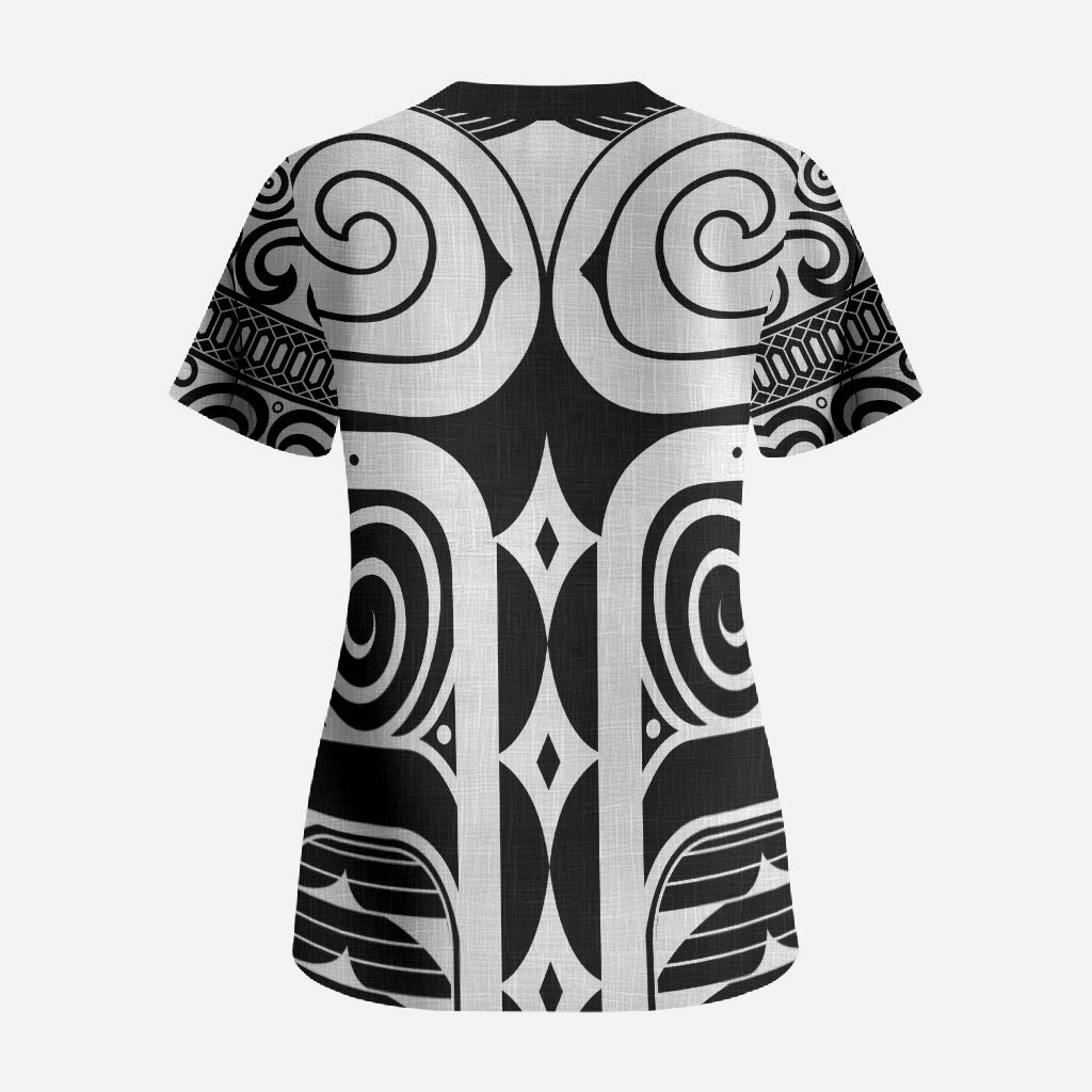 Japan Indigenous Jomon Tattoo Inspiration Scrub Top Black Version