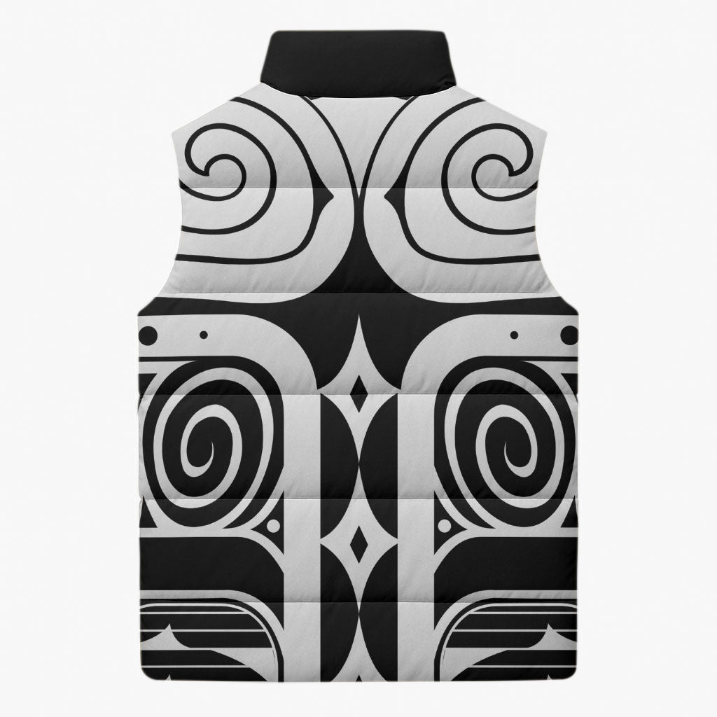 Japan Indigenous Jomon Tattoo Inspiration Sleeveless Puffer Jacket Black Version
