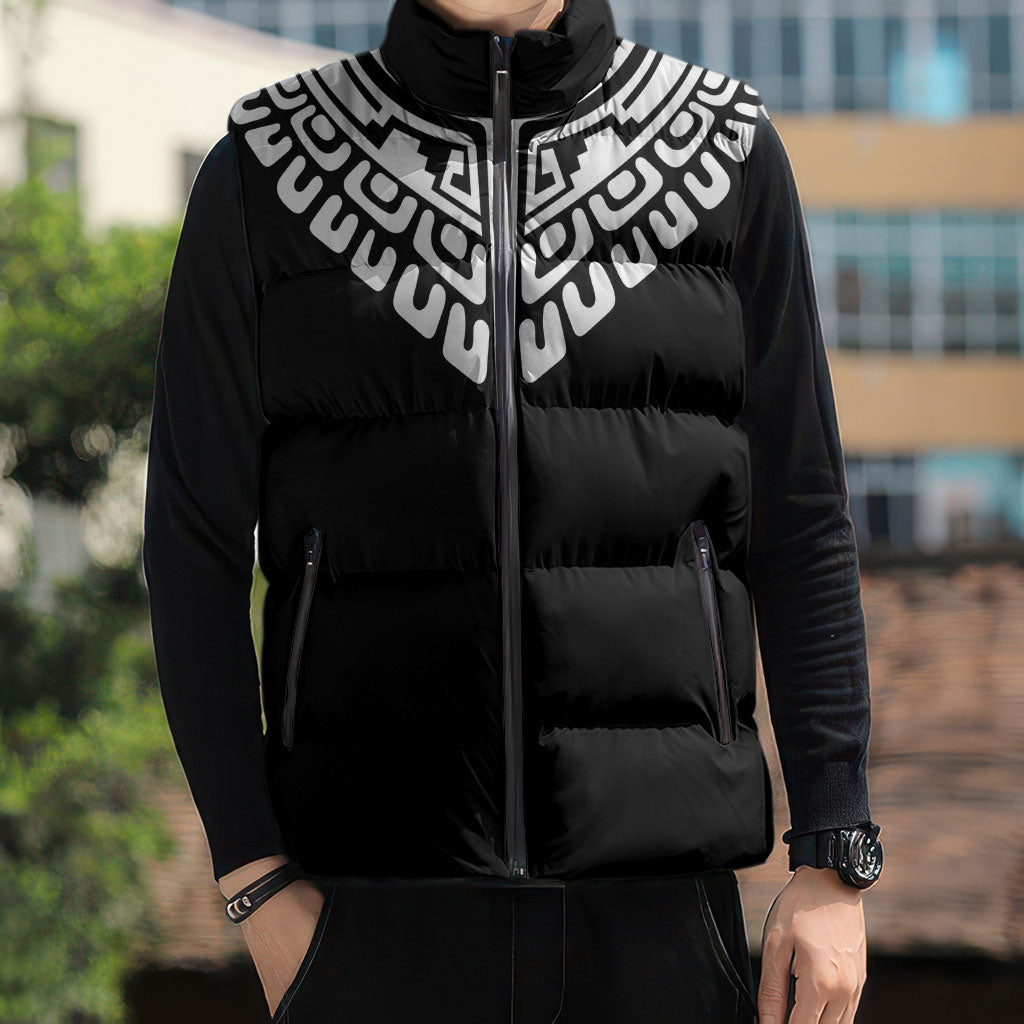 Japan Indigenous Jomon Tattoo Inspiration Sleeveless Puffer Jacket Black Version
