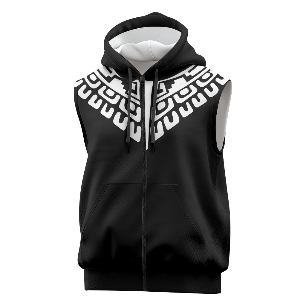 Japan Indigenous Jomon Tattoo Inspiration Sleeveless Zip Hoodie Black Version