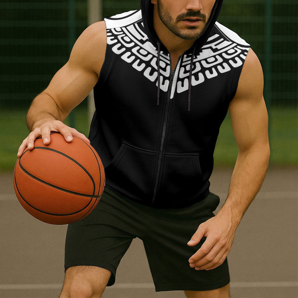 Japan Indigenous Jomon Tattoo Inspiration Sleeveless Zip Hoodie Black Version