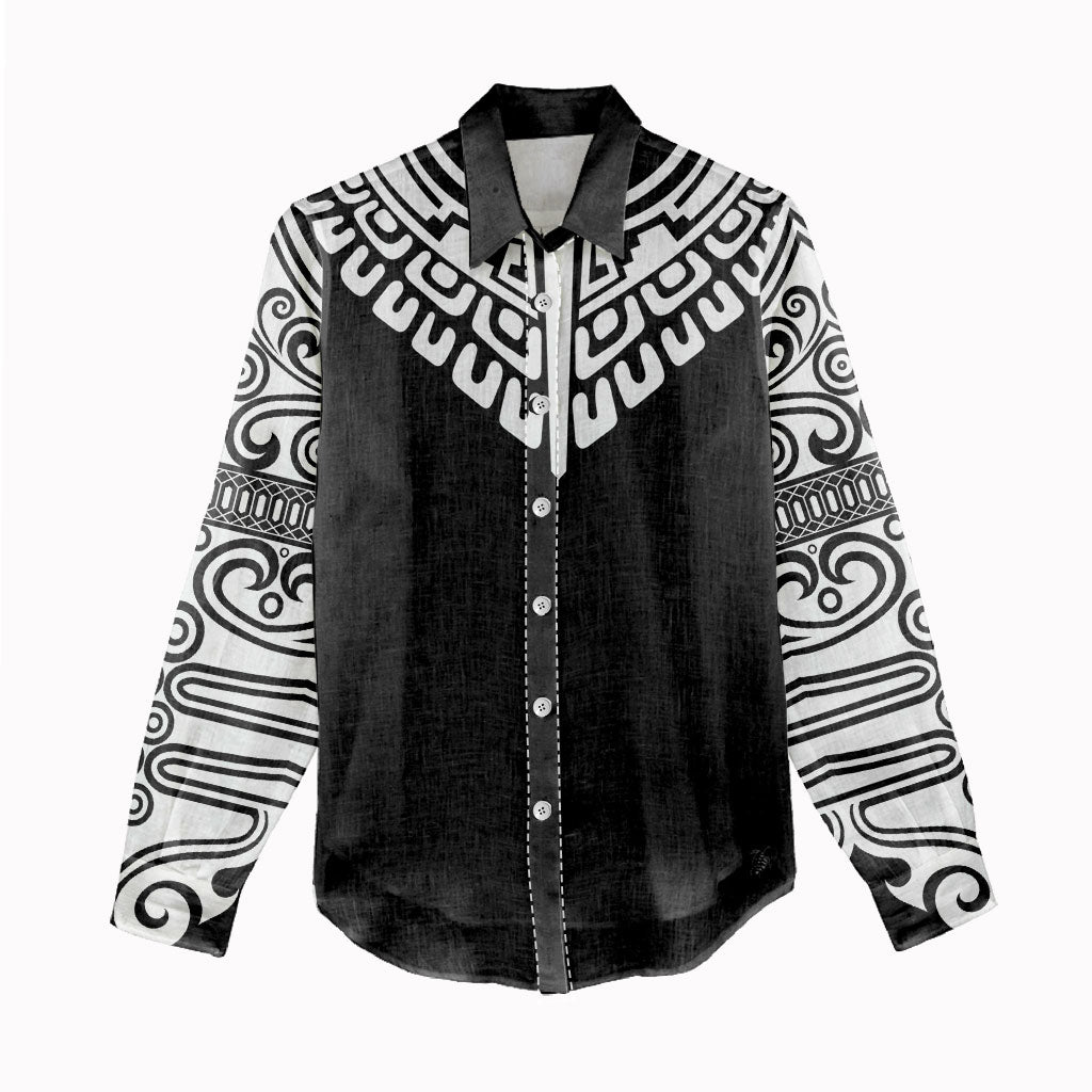 Japan Indigenous Jomon Tattoo Inspiration Women Casual Shirt Black Version