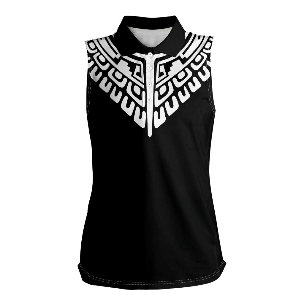 Japan Indigenous Jomon Tattoo Inspiration Women Sleeveless Polo Shirt Black Version