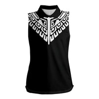Japan Indigenous Jomon Tattoo Inspiration Women Sleeveless Polo Shirt Black Version