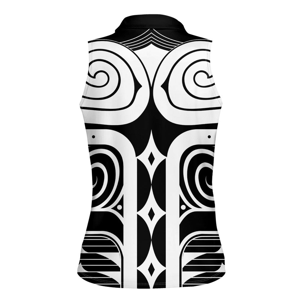 Japan Indigenous Jomon Tattoo Inspiration Women Sleeveless Polo Shirt Black Version