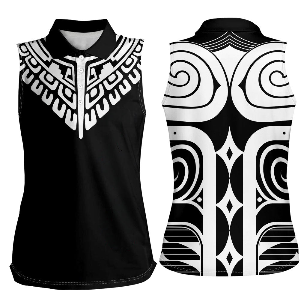 Japan Indigenous Jomon Tattoo Inspiration Women Sleeveless Polo Shirt Black Version