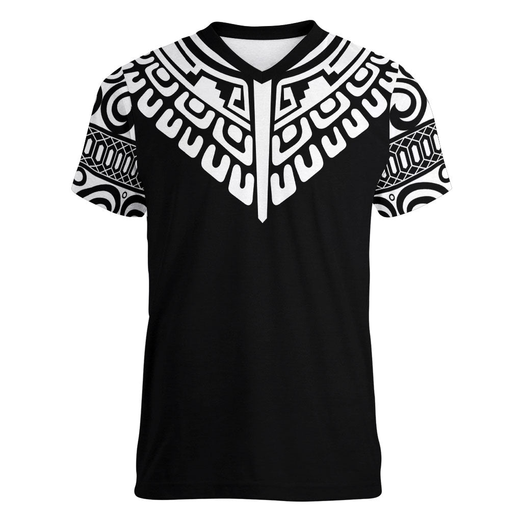 Japan Indigenous Jomon Tattoo Inspiration Women V-Neck T-Shirt Black Version
