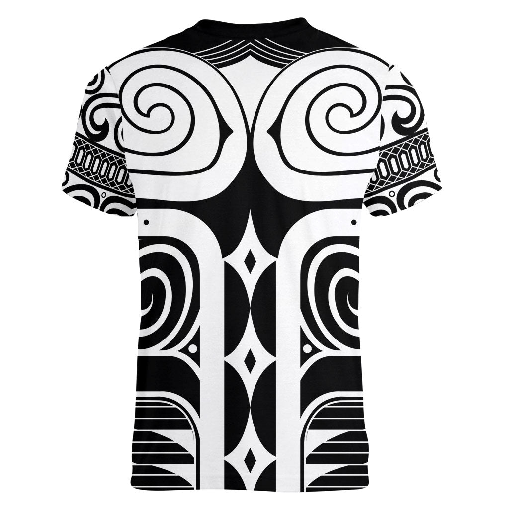 Japan Indigenous Jomon Tattoo Inspiration Women V-Neck T-Shirt Black Version